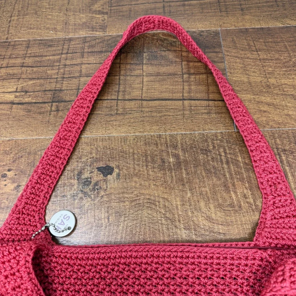 The Sak Cherry Red Crochet Fabiana Shoulder Bag Y2K Aesthetic